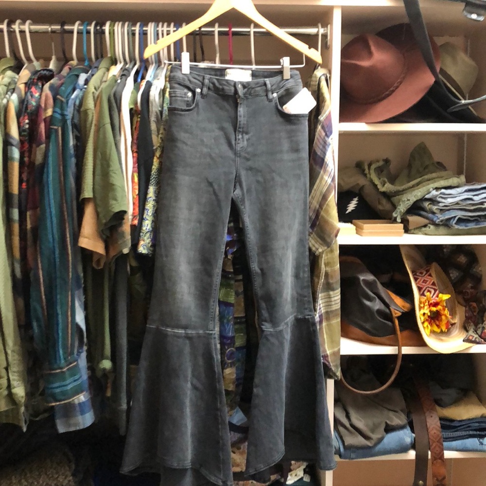 Free People Gray Flare Bell Bottom Jeans Size 30